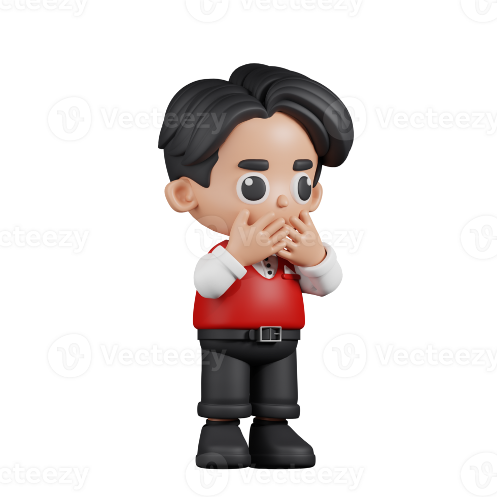 3d Character Waitress Affraid Pose. 3d render isolated on transparent backdrop. png