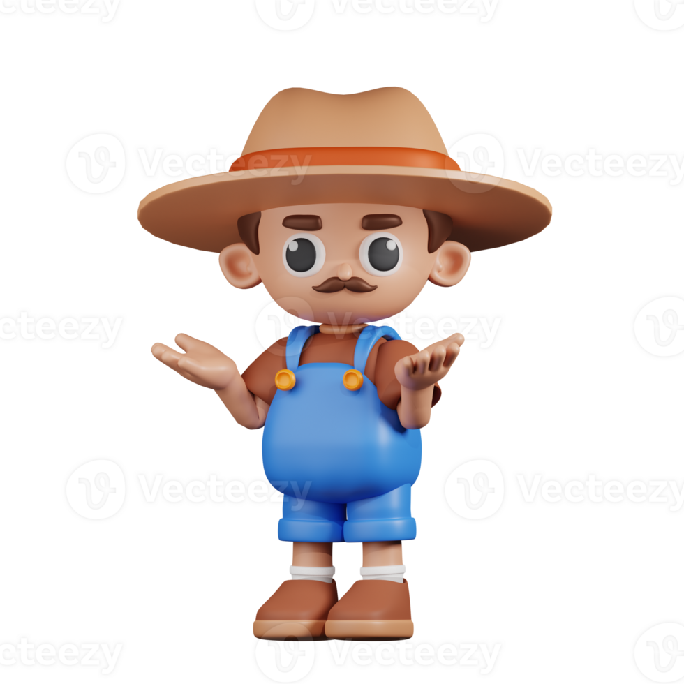 3d Character Farmer Confused Pose. 3d render isolated on transparent backdrop. png