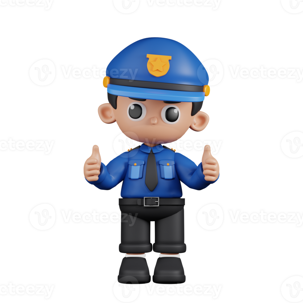 3d Character Policeman Giving A Thumb Up Pose. 3d render isolated on transparent backdrop. png