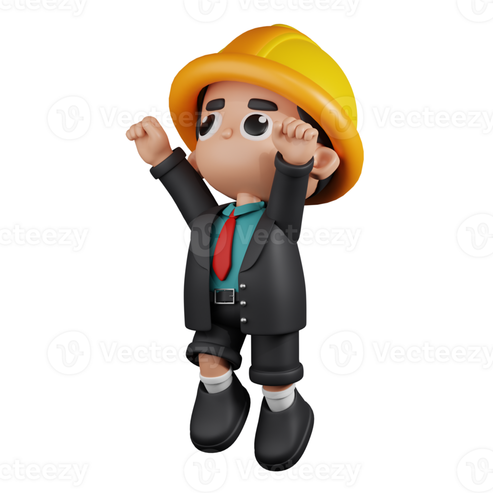 3d Character Engineer Superhero Pose. 3d render isolated on transparent backdrop. png