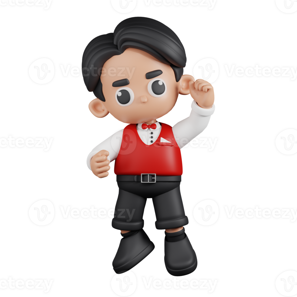 3d Character Waitress Congrats Pose. 3d render isolated on transparent backdrop. png