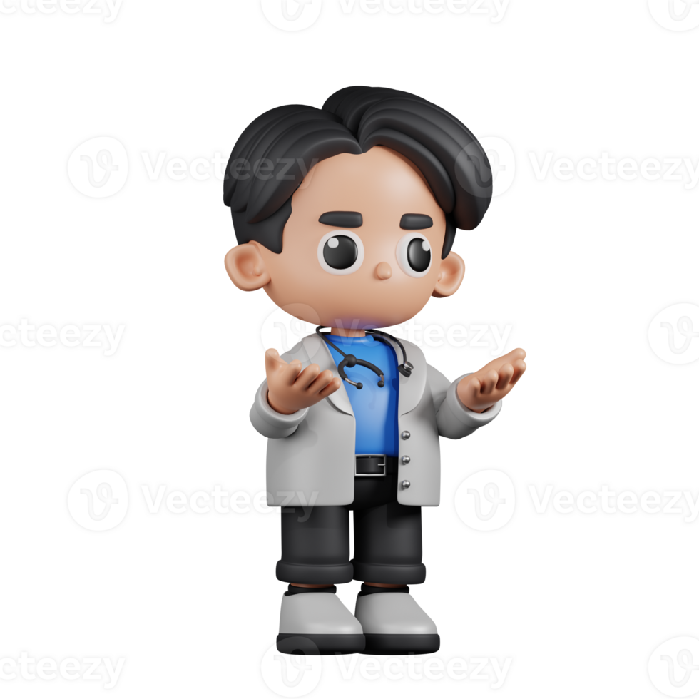 3d Character Doctor Angry Pose. 3d render isolated on transparent backdrop. png