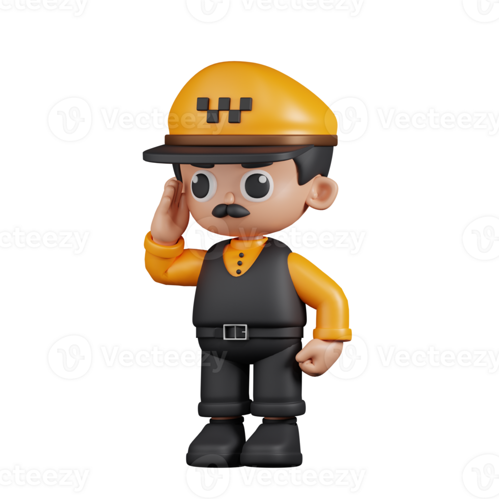 3d Character Taxi Driver Giving Salute Pose. 3d render isolated on transparent backdrop. png