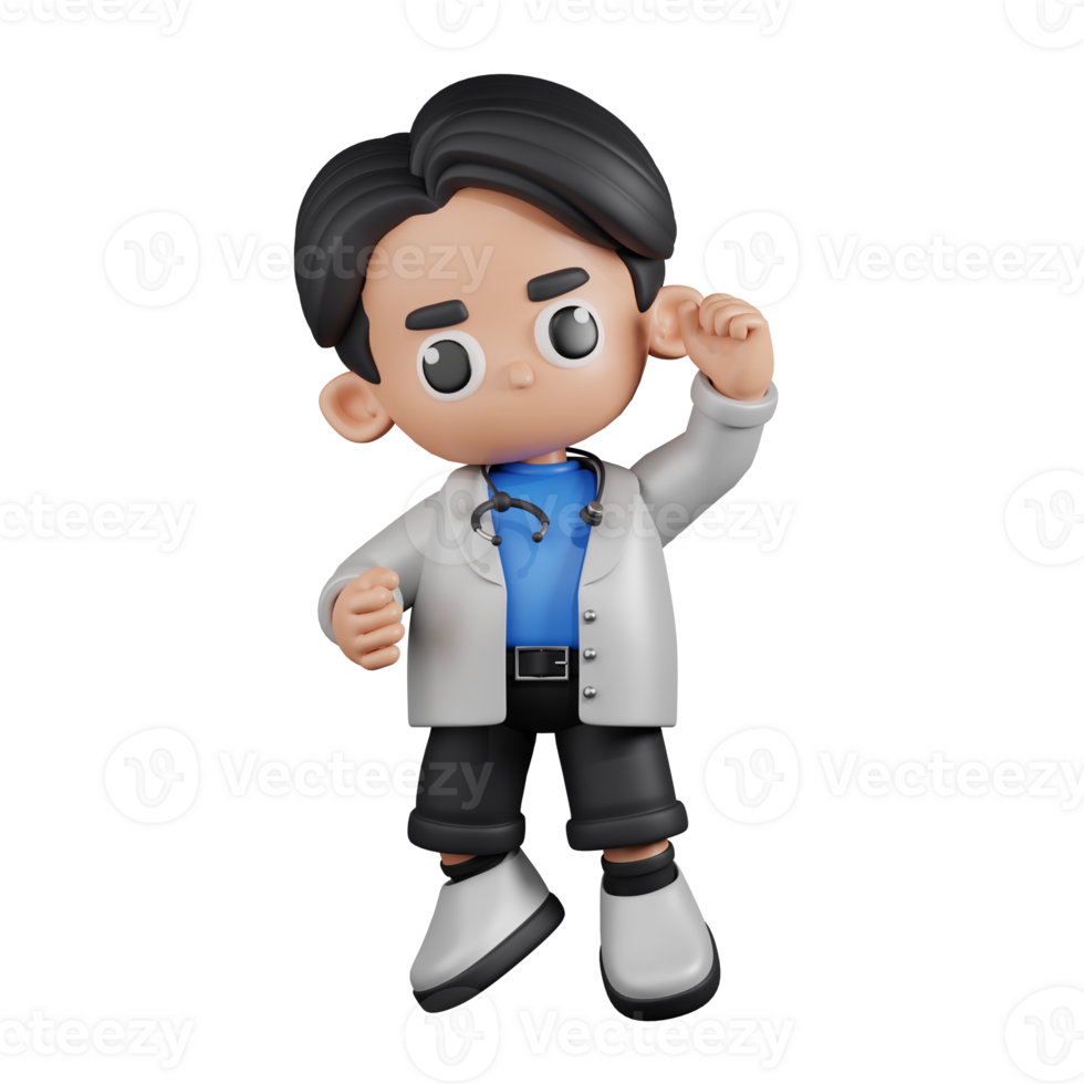 3d Character Doctor Congrats Pose. 3d render isolated on transparent backdrop. png