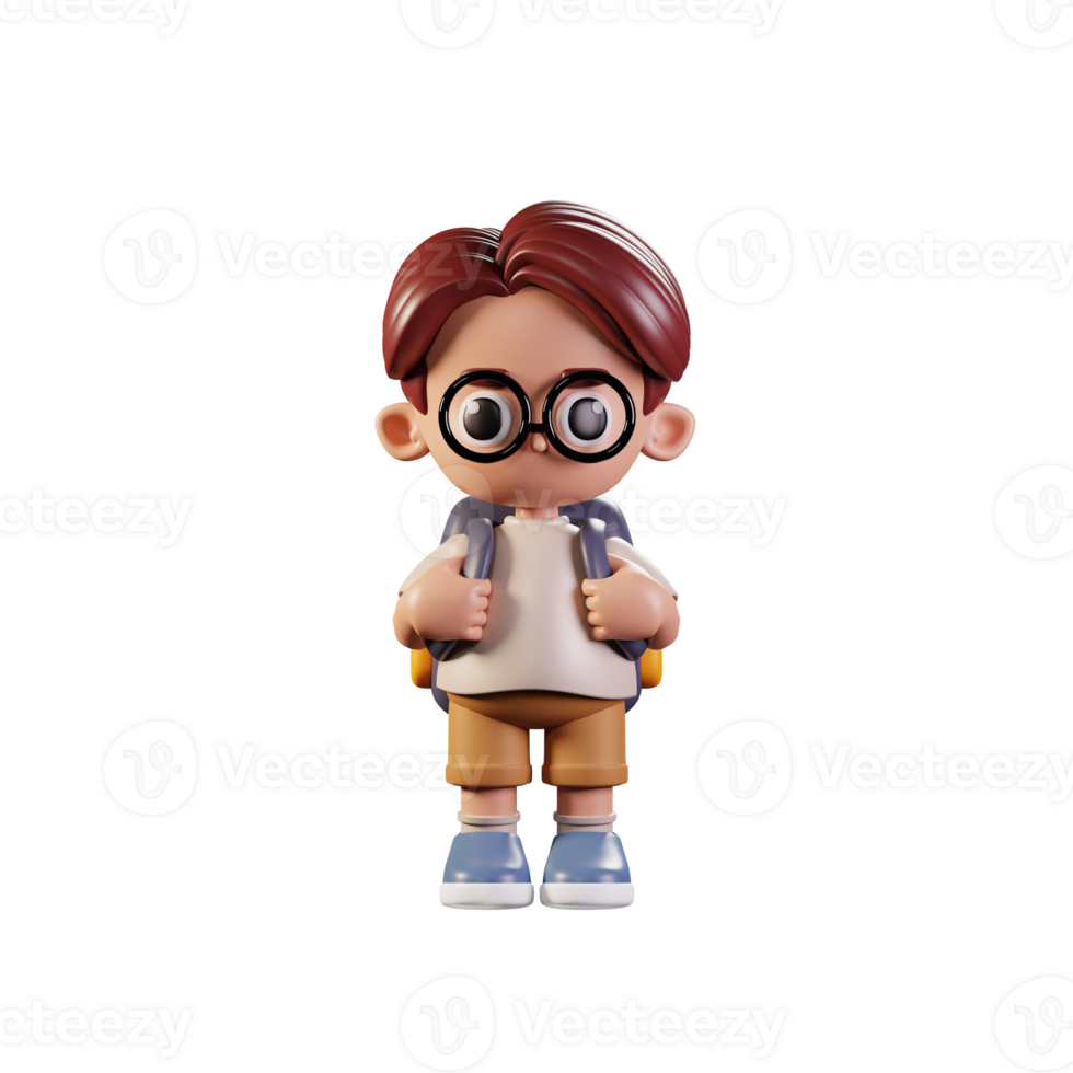 3d Character Student Stand While Holding Bag Pose. 3d render isolated on transparent backdrop. png