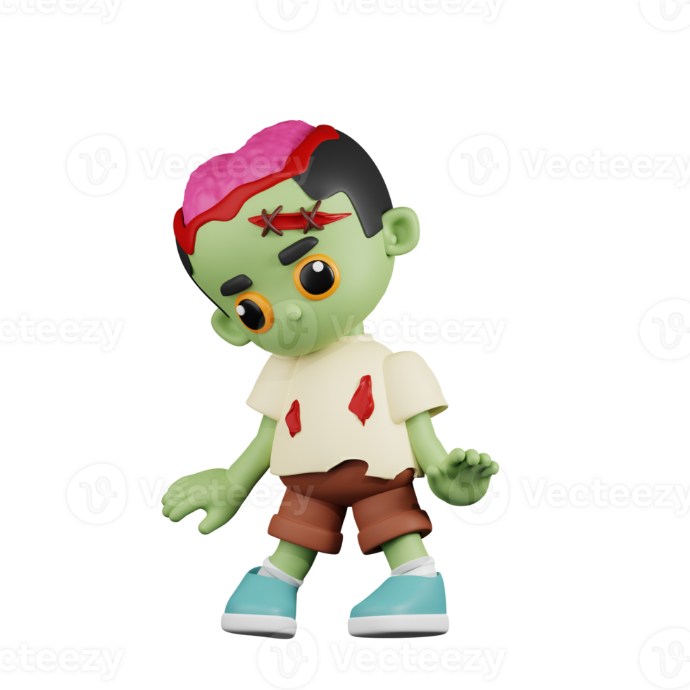 3d Character Zombie With Dead Pose. 3d render isolated on transparent backdrop. png