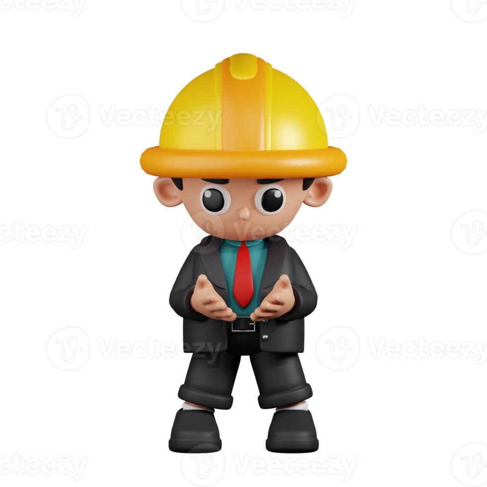 3d Character Engineer Holding Something Pose. 3d render isolated on transparent backdrop. png
