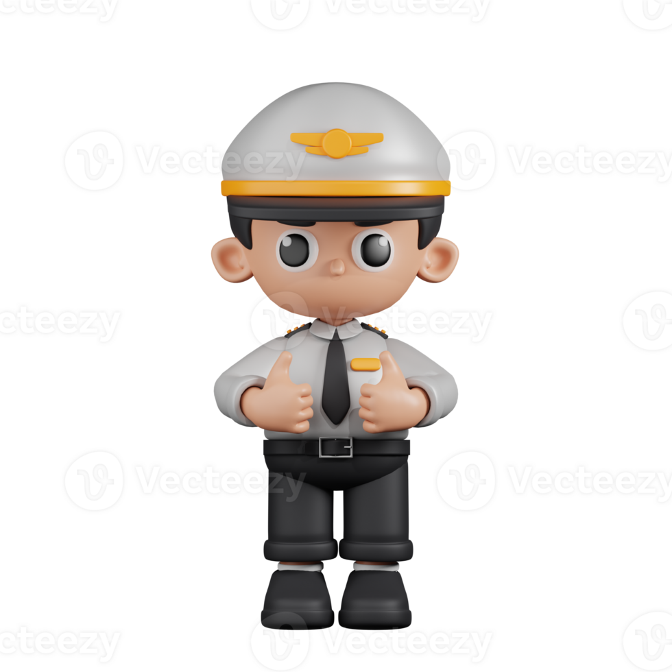 3d Character Pilot Showing Thumbs Up Pose. 3d render isolated on transparent backdrop. png