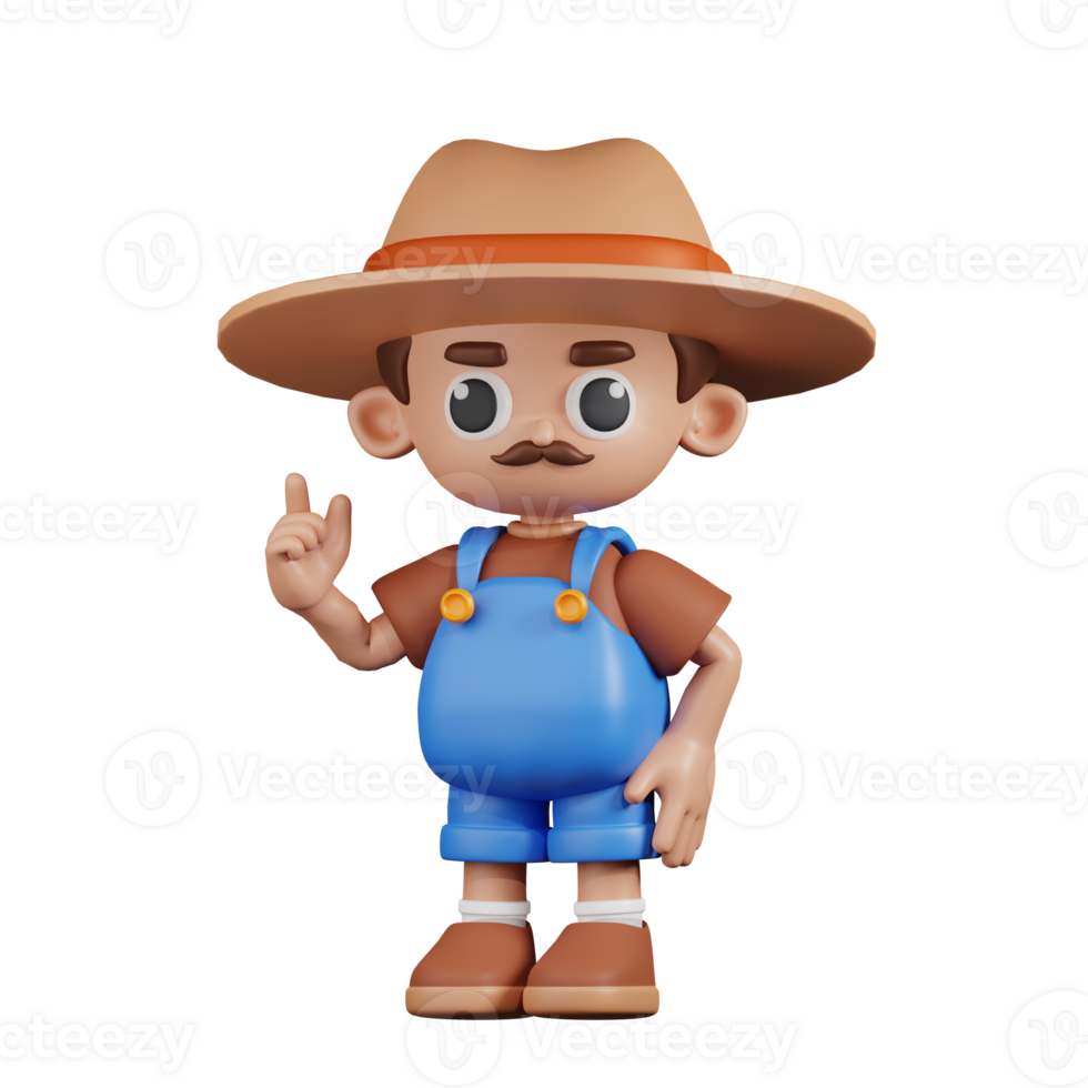 3d Character Farmer Giving Advise Pose. 3d render isolated on transparent backdrop. png