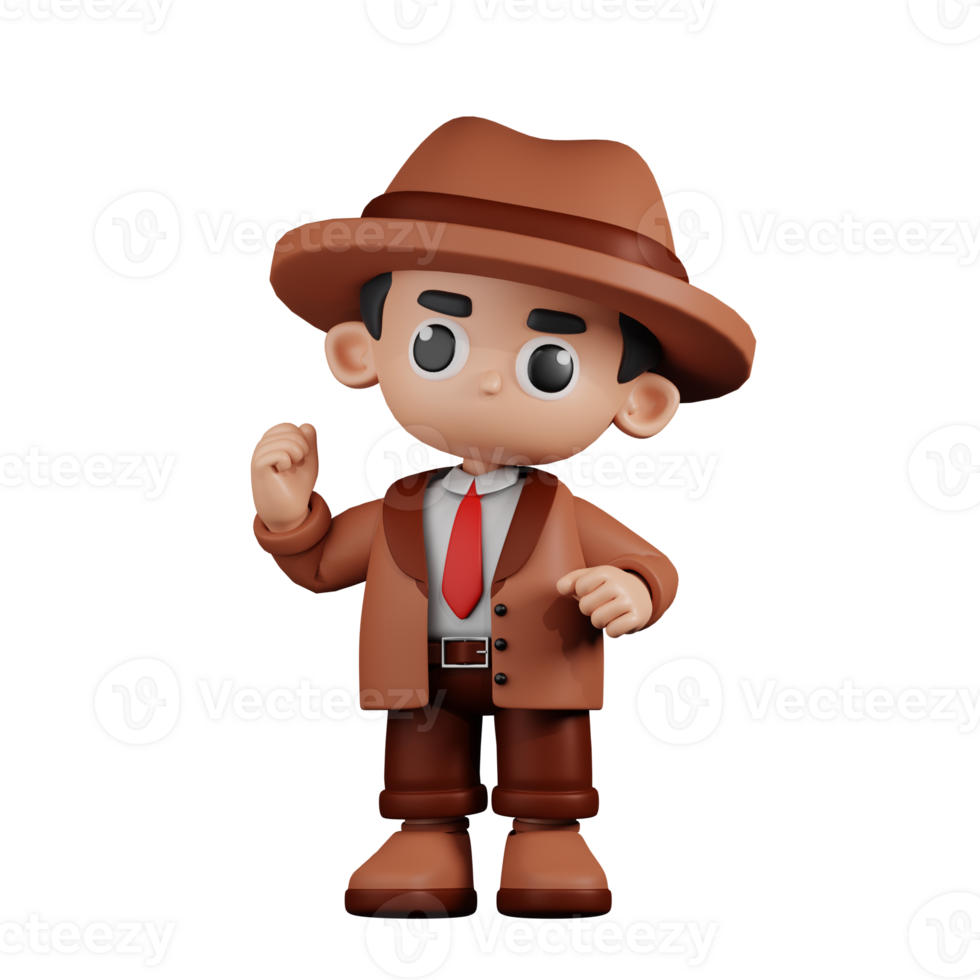 3d Character Detective Congratulation Pose. 3d render isolated on transparent backdrop. png