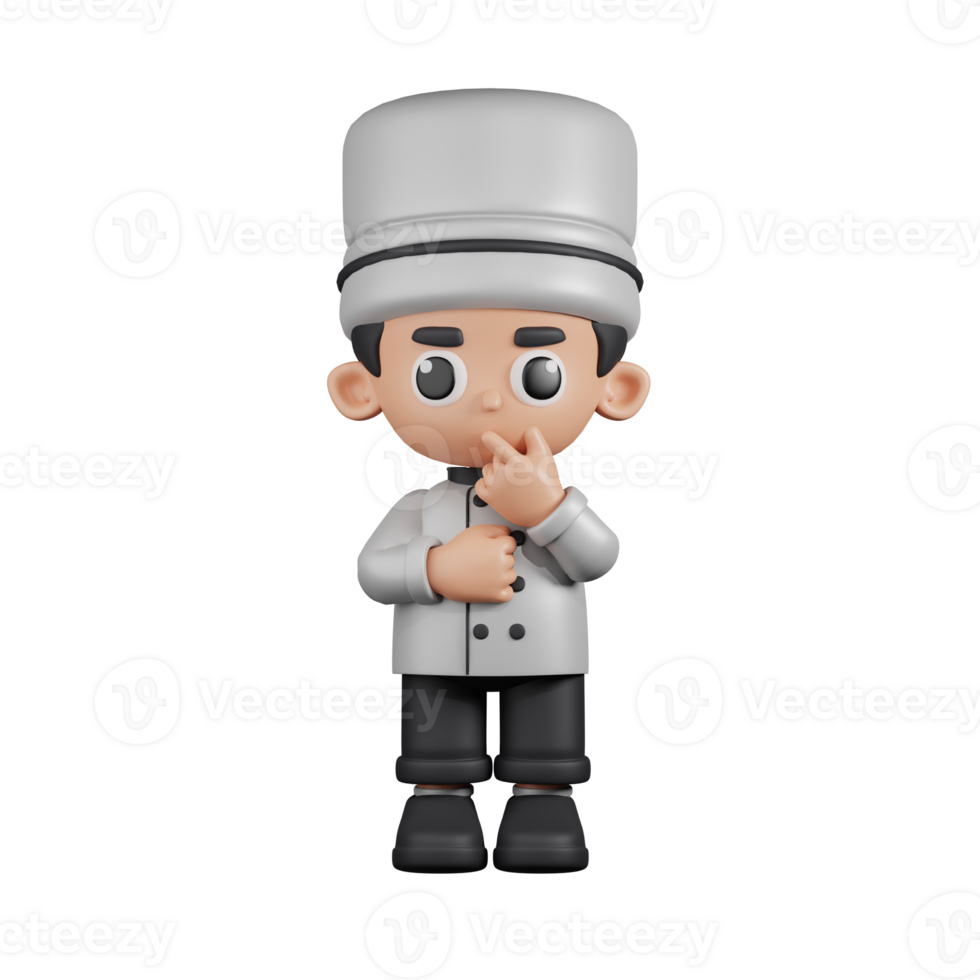 3d Character Chef Curious Pose. 3d render isolated on transparent backdrop. png