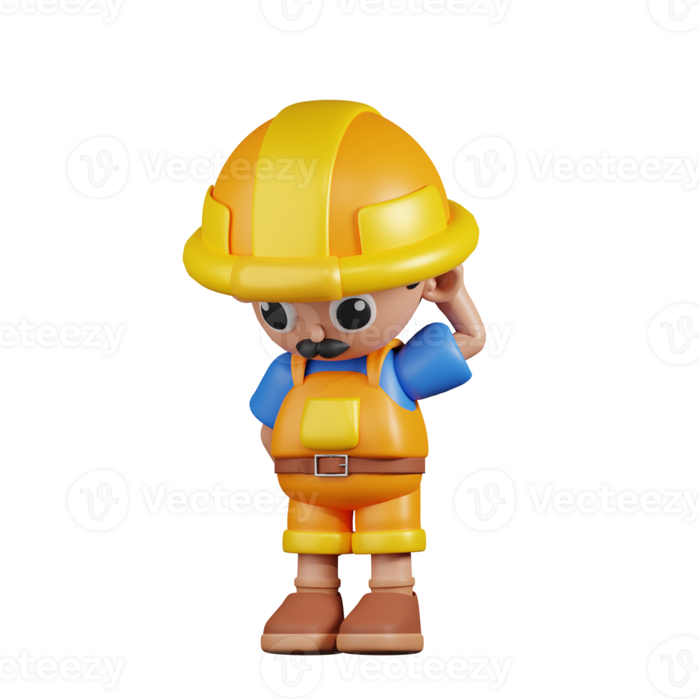3d Character Builder Worry Pose. 3d render isolated on transparent backdrop. png