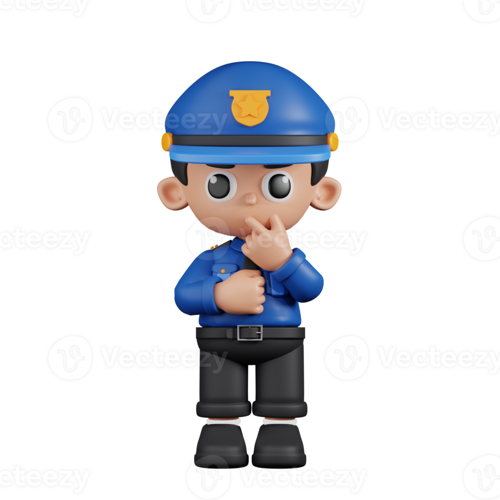 3d Character Policeman Curious Poses. 3d render isolated on transparent backdrop. png