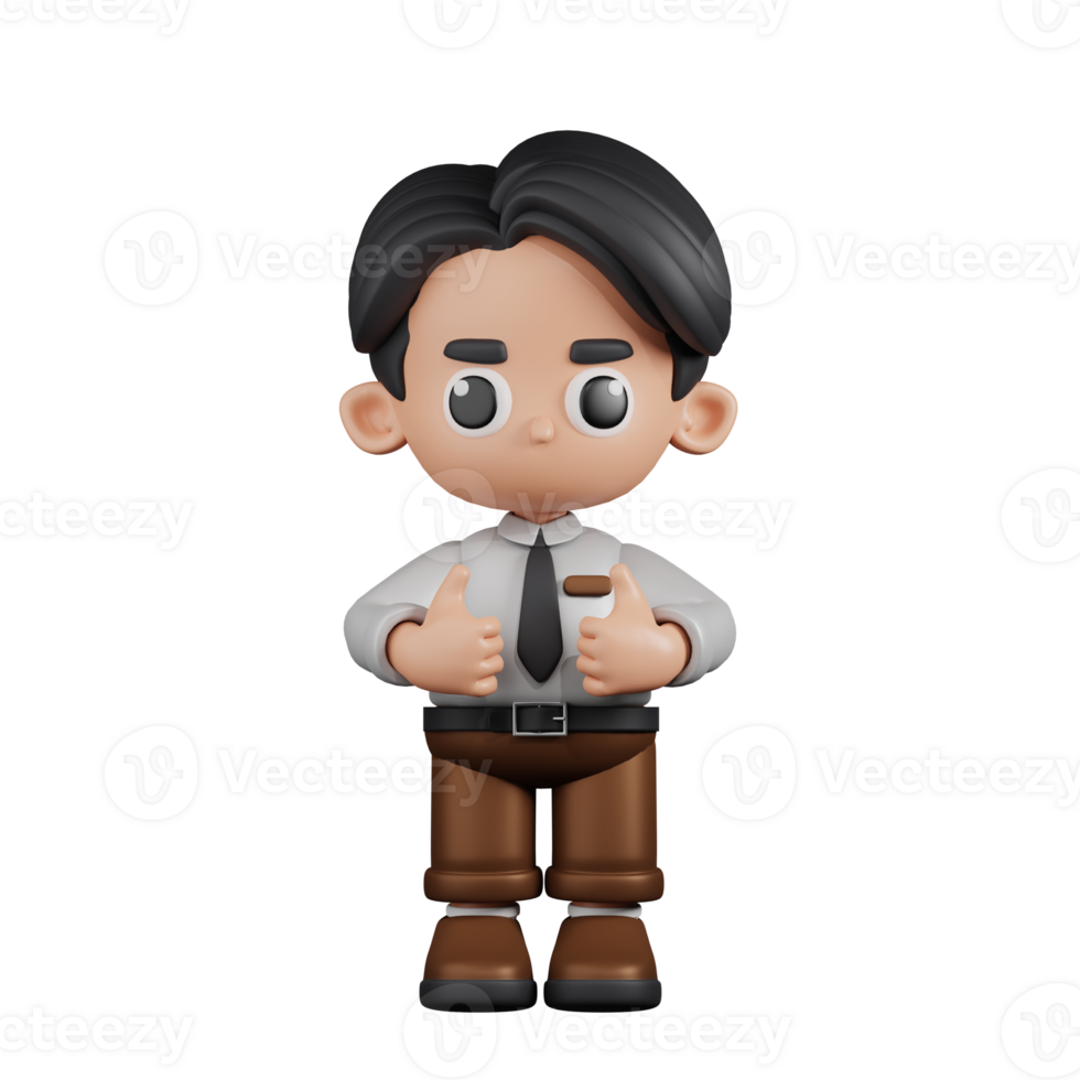 3d Character Businessman Showing Thumbs Up Pose. 3d render isolated on transparent backdrop. png