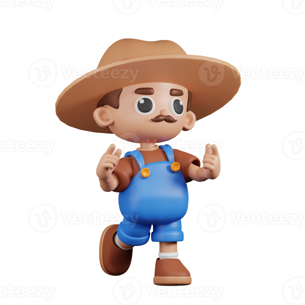 3d Character Farmer Feeling Happy Pose. 3d render isolated on transparent backdrop. png