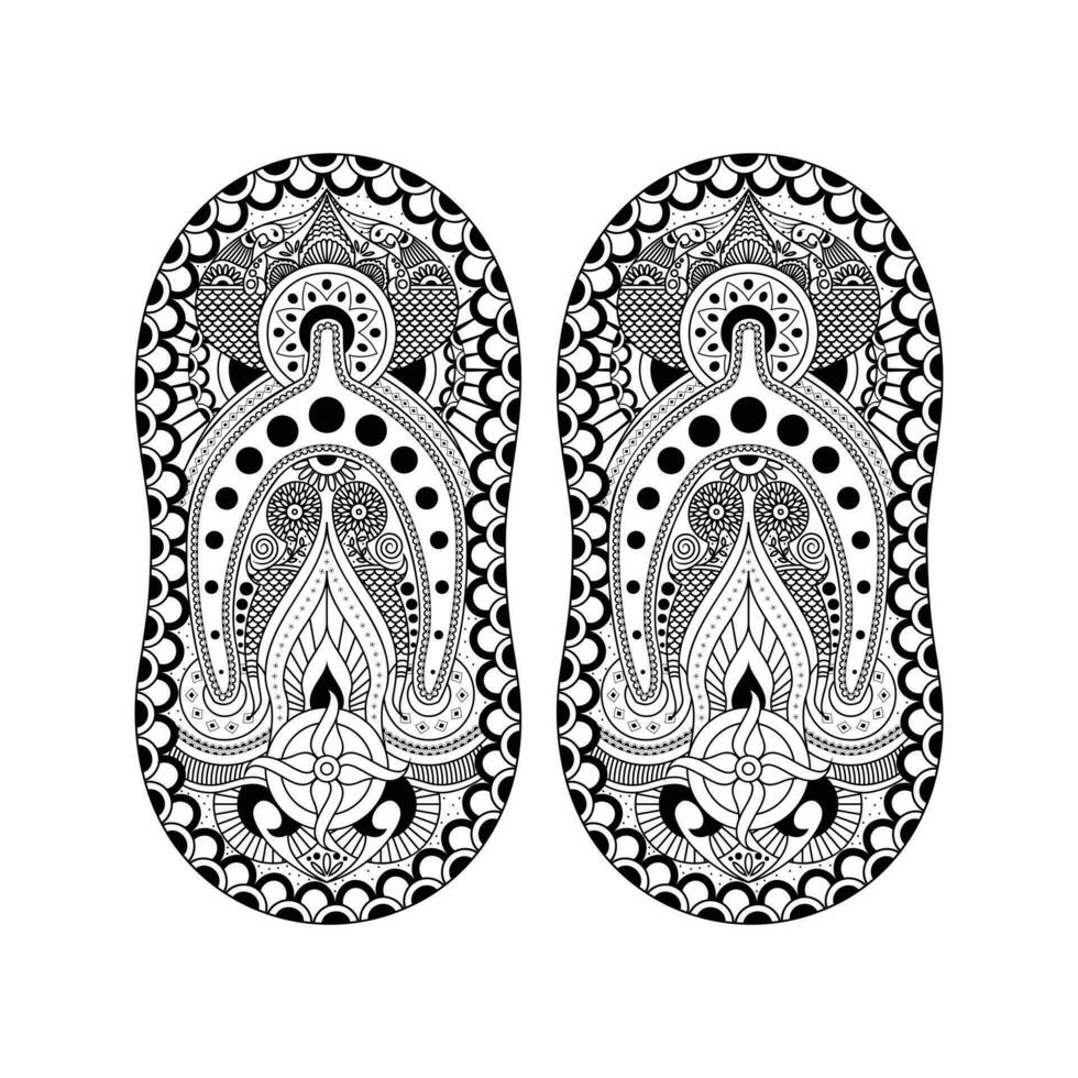 zapatilla con tradicional diseño vector ilustración, dar la vuelta fracaso negro icono , decorativo calzado, mandala modelo en calzado