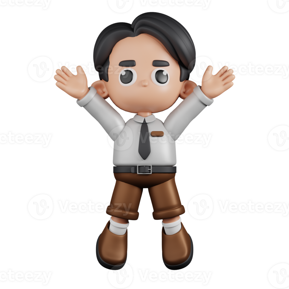 3d Character Businessman Jumping Celebration Pose. 3d render isolated on transparent backdrop. png