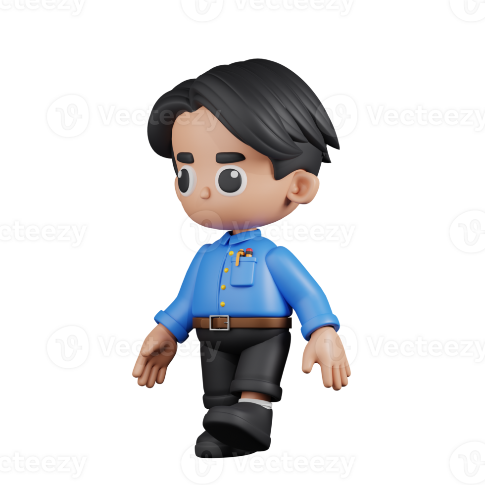 3d Character Teacher Walking Pose. 3d render isolated on transparent backdrop. png