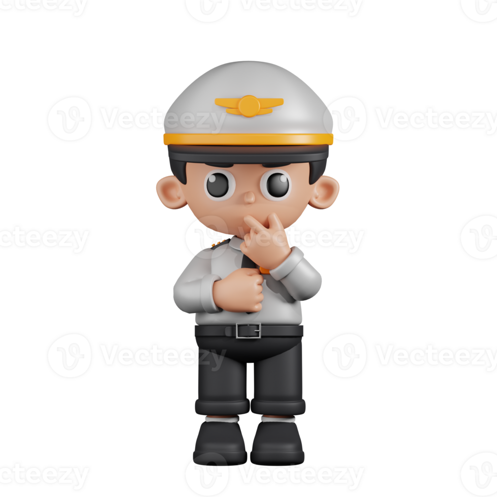 3d Character Pilot Curious Poses. 3d render isolated on transparent backdrop. png