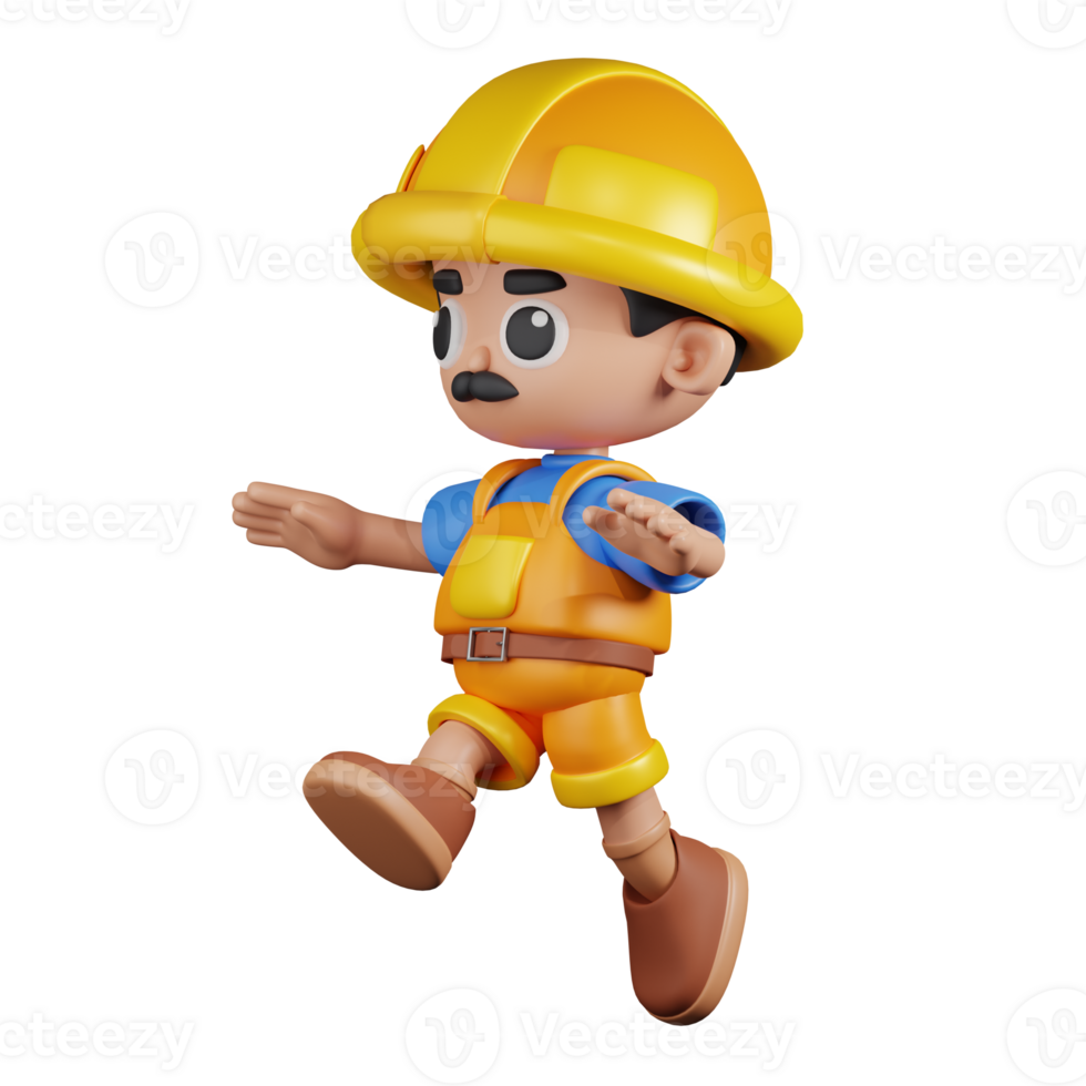 3d Character Builder Jumping Pose. 3d render isolated on transparent backdrop. png