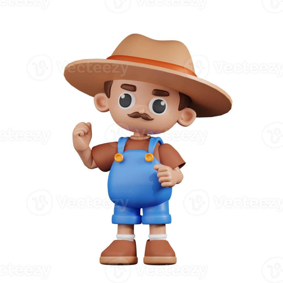 3d Character Farmer Congratulation Pose. 3d render isolated on transparent backdrop. png