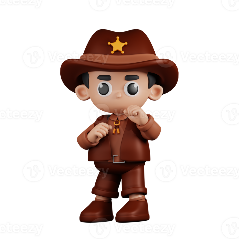 3d Character Sheriff Ready To Fight Pose. 3d render isolated on transparent backdrop. png