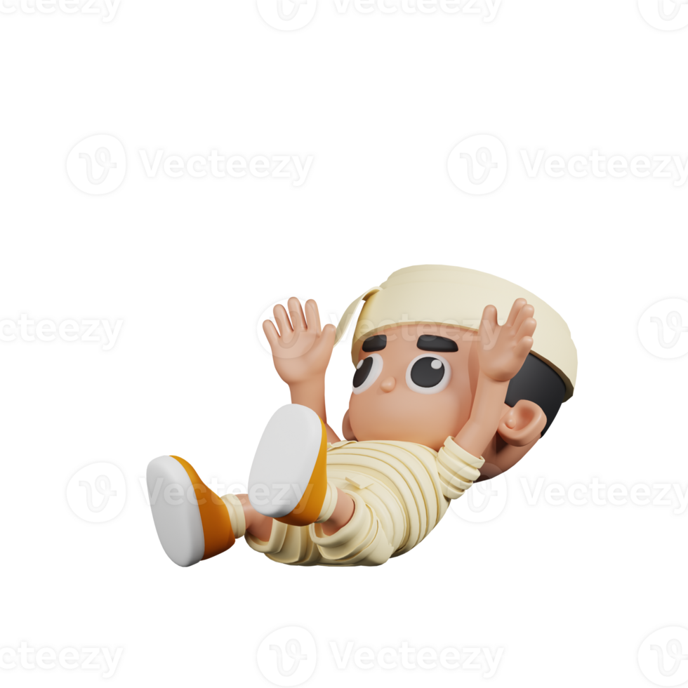 3d Character Mummy Falling Pose. 3d render isolated on transparent backdrop. png