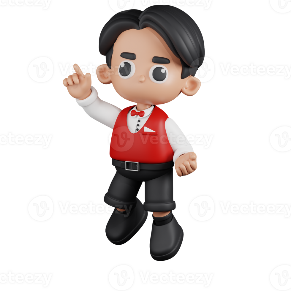 3d Character Waitress Happy Jumping Poses. 3d render isolated on transparent backdrop. png