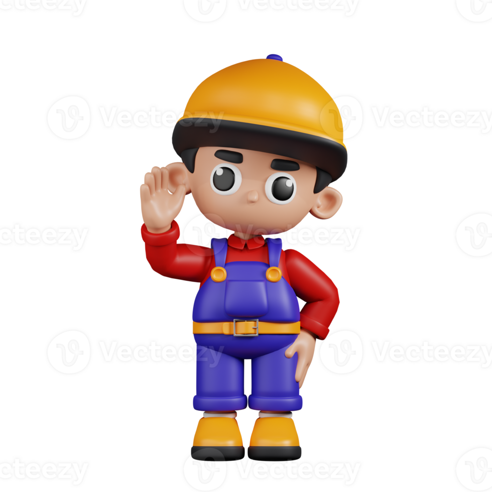 3d Character Mechanic Greeting Pose. 3d render isolated on transparent backdrop. png