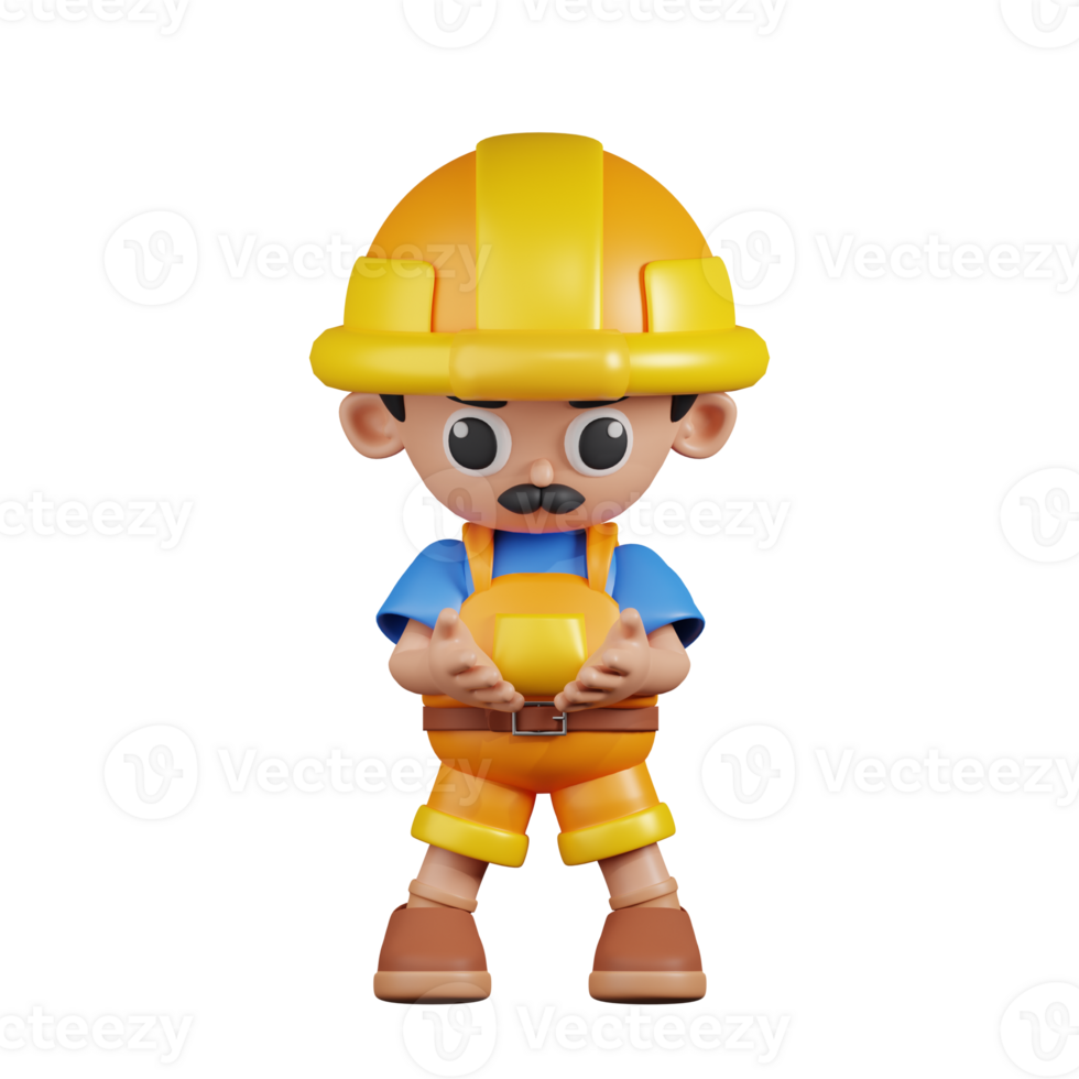 3d Character Builder Holding Something Pose. 3d render isolated on transparent backdrop. png