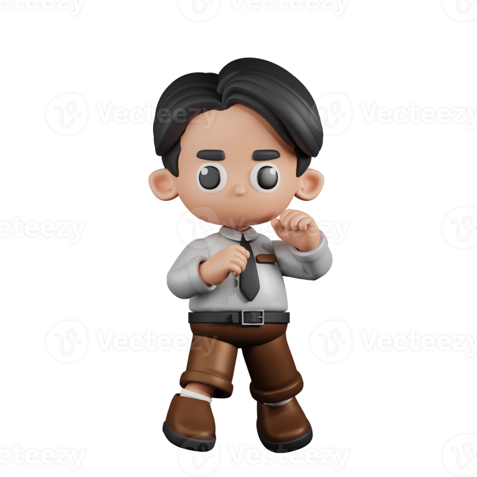 3d Character Businessman Ready To Fight Pose. 3d render isolated on transparent backdrop. png