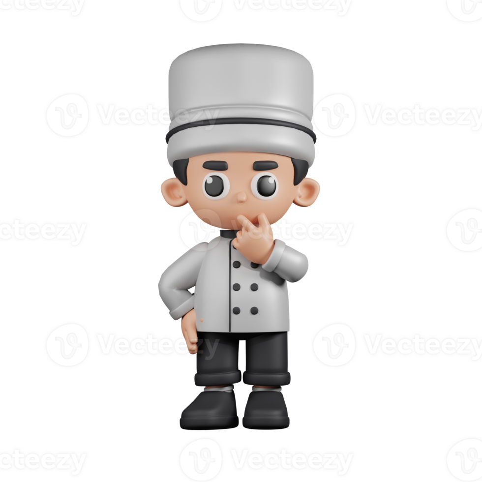 3d Character Chef Curious Pose. 3d render isolated on transparent backdrop. png