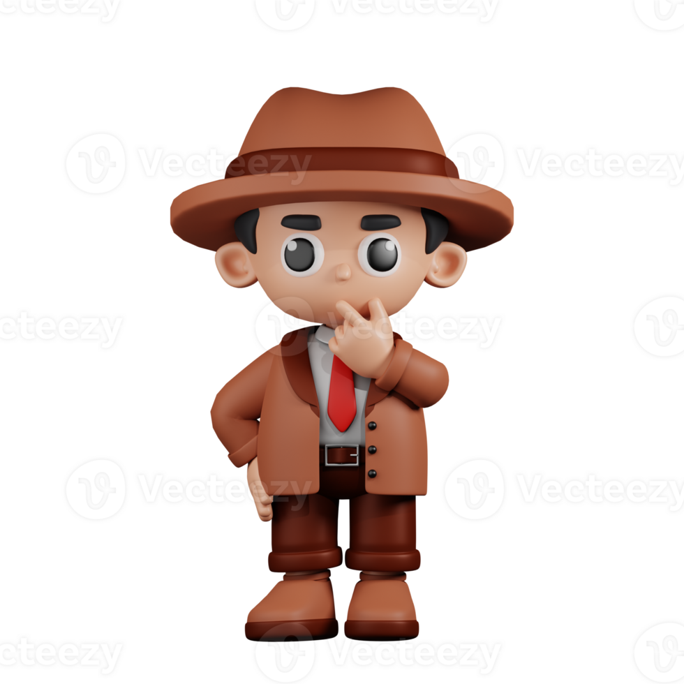 3d Character Detective Curious Pose. 3d render isolated on transparent backdrop. png
