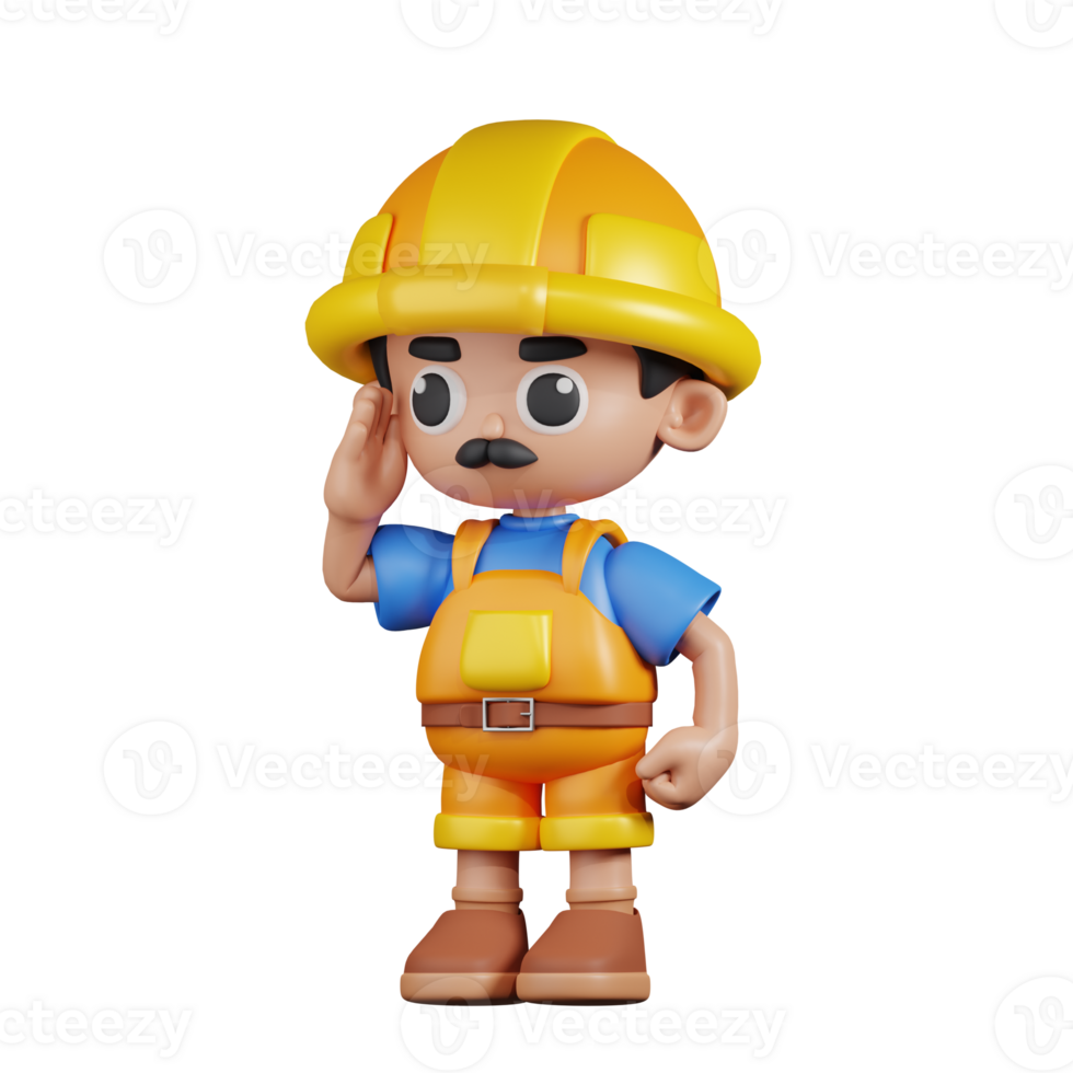 3d Character Builder Giving Salute Pose. 3d render isolated on transparent backdrop. png