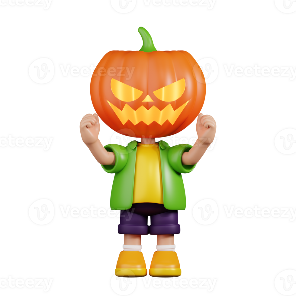 3d Character Pumpkin Excited Pose. 3d render isolated on transparent backdrop. png