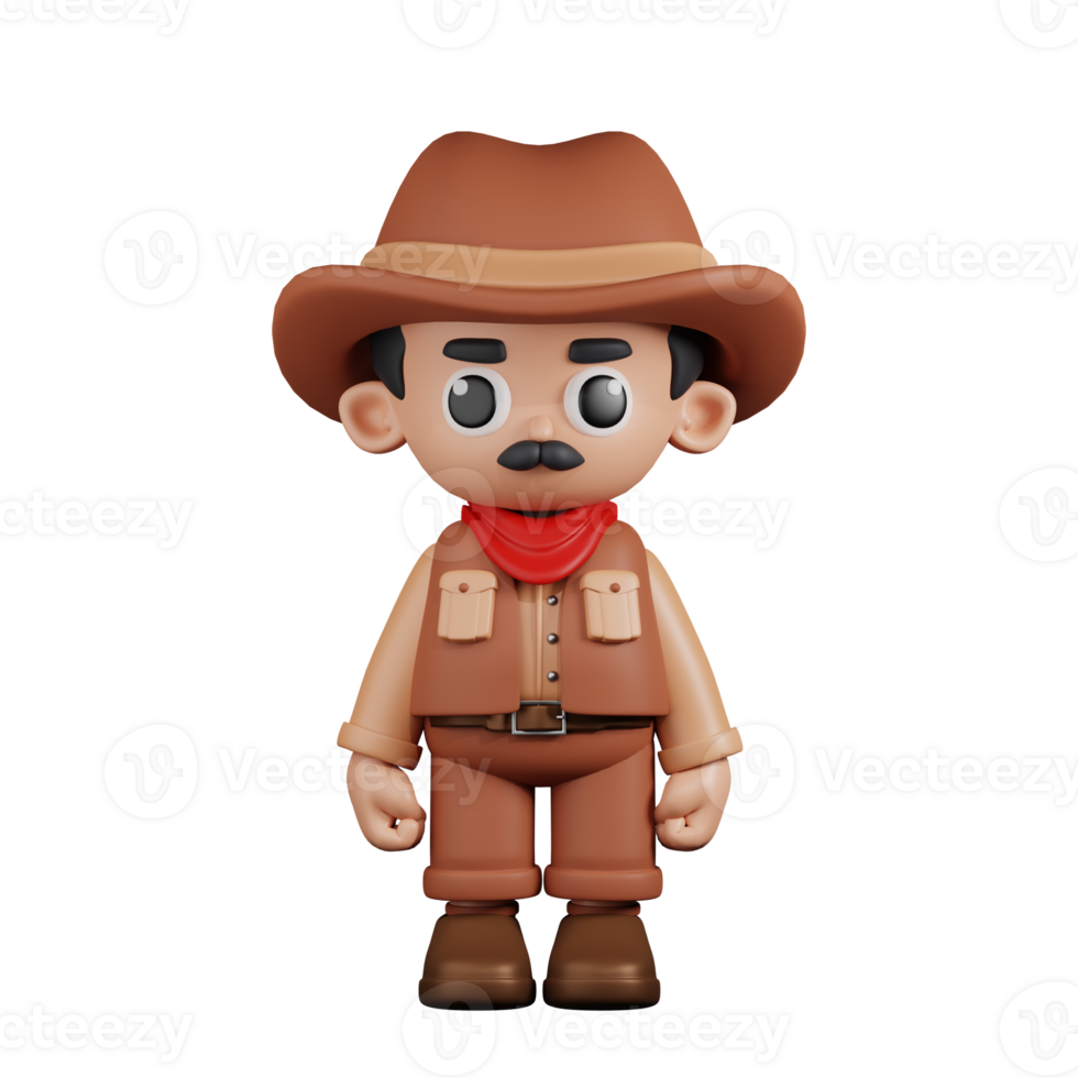 3d Character Cowboy Standing Pose. 3d render isolated on transparent backdrop. png