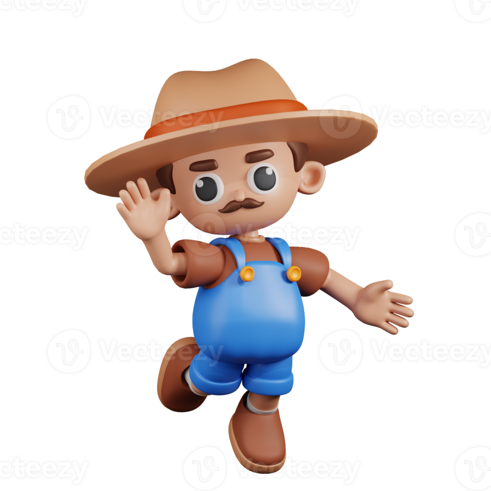3d Character Farmer Happy Pose. 3d render isolated on transparent backdrop. png
