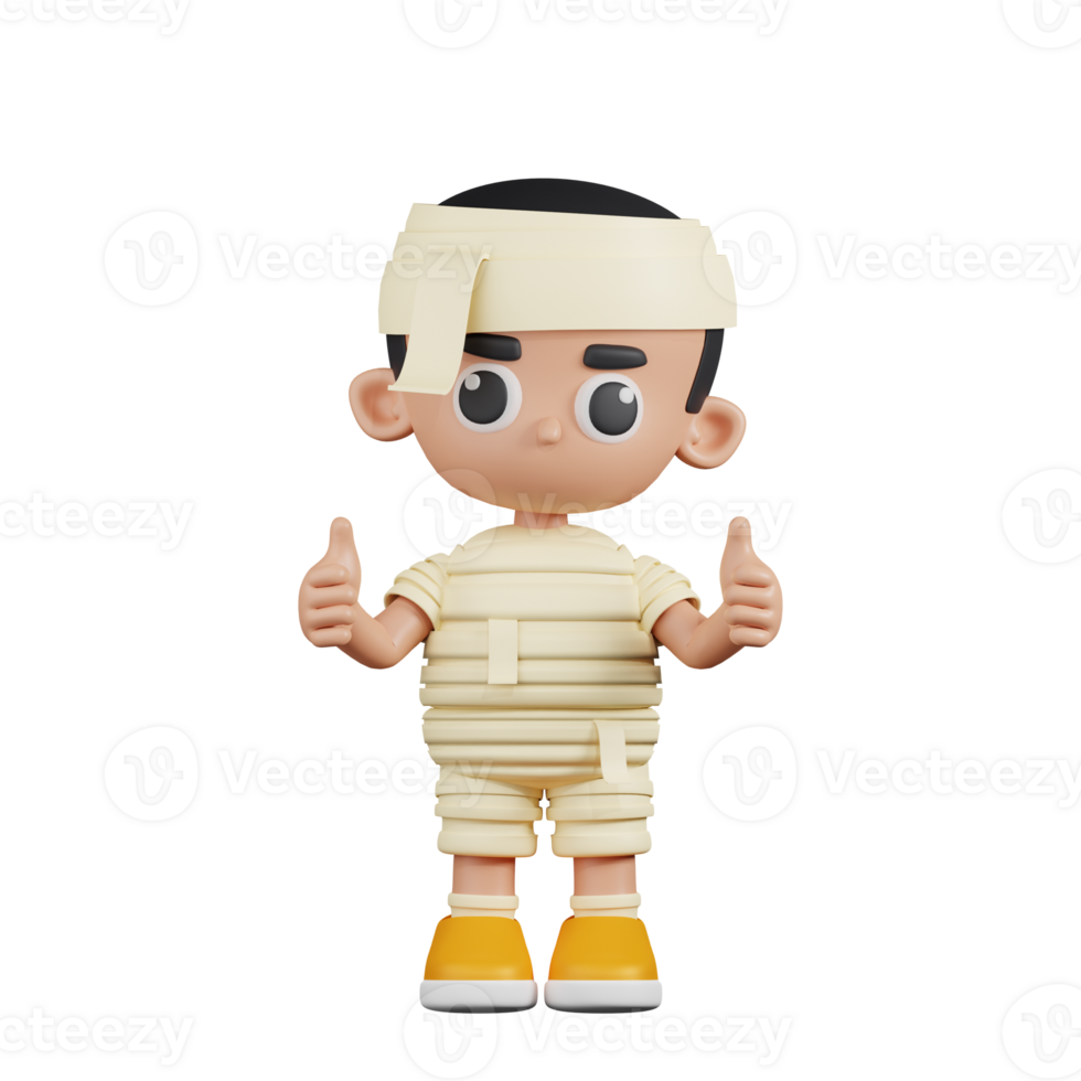 3d Character Mummy Giving A Thumb Up Pose. 3d render isolated on transparent backdrop. png