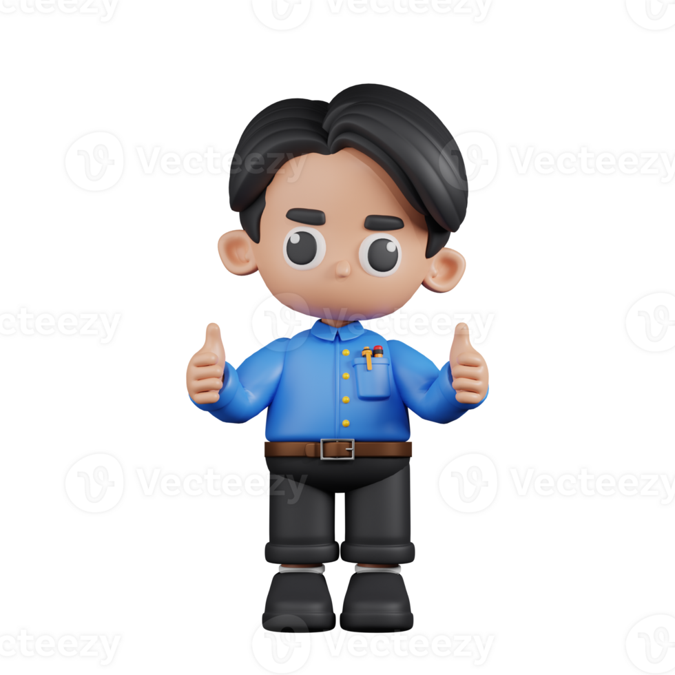 3d Character Teacher Giving A Thumb Up Pose. 3d render isolated on transparent backdrop. png