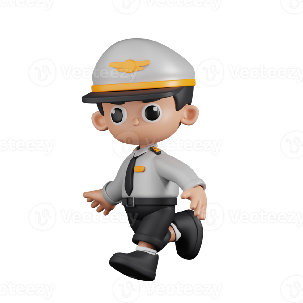 3d Character Pilot Running Pose. 3d render isolated on transparent backdrop. png