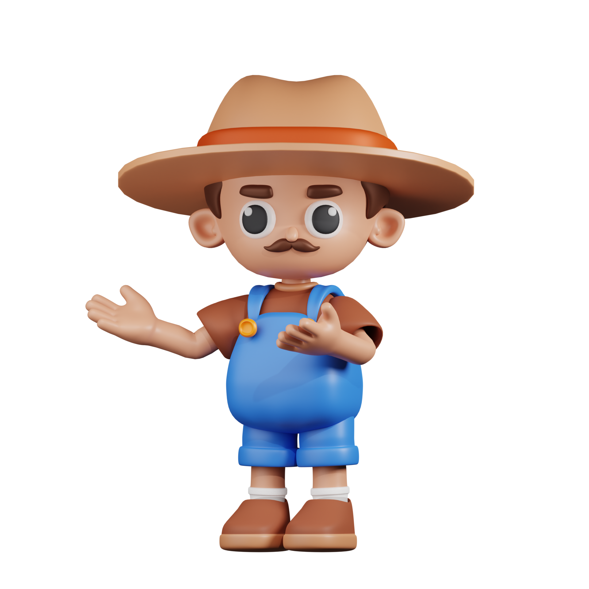 3d Character Farmer Presenting Pose. 3d render isolated on transparent ...