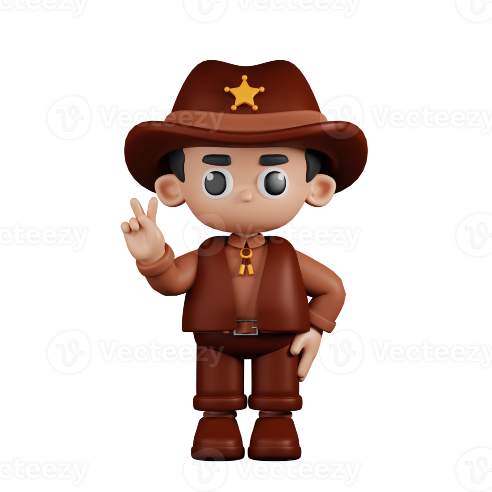 3d Character Sheriff Showing Peace Sign Pose. 3d render isolated on transparent backdrop. png
