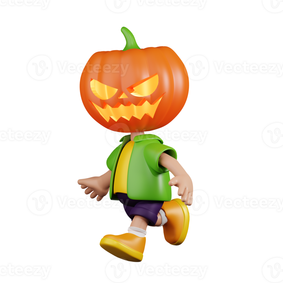 3d Character Pumpkin Running Pose. 3d render isolated on transparent backdrop. png