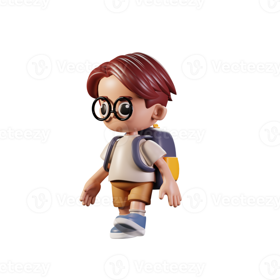 3d Character Student Walking Pose. 3d render isolated on transparent  backdrop. png