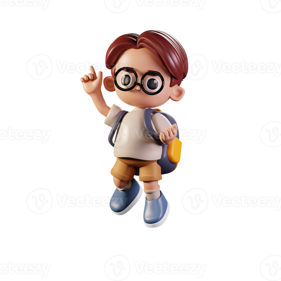 3d Character Student Happy Jumping Poses. 3d render isolated on transparent backdrop. png