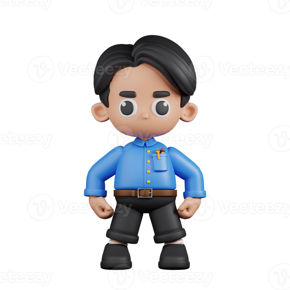 3d Character Teacher Hero Stance Pose. 3d render isolated on transparent backdrop. png
