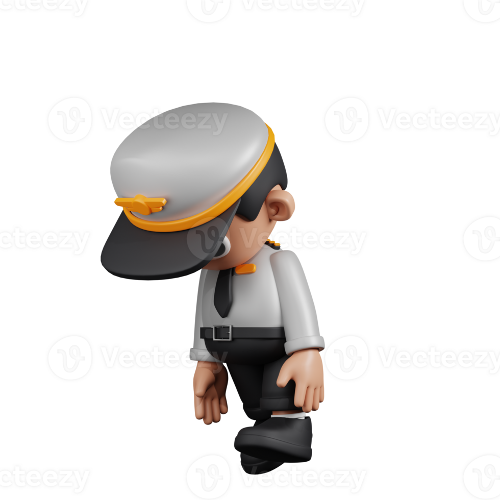 3d personagem piloto cansado andar pose. 3d render isolado em transparente pano de fundo. png