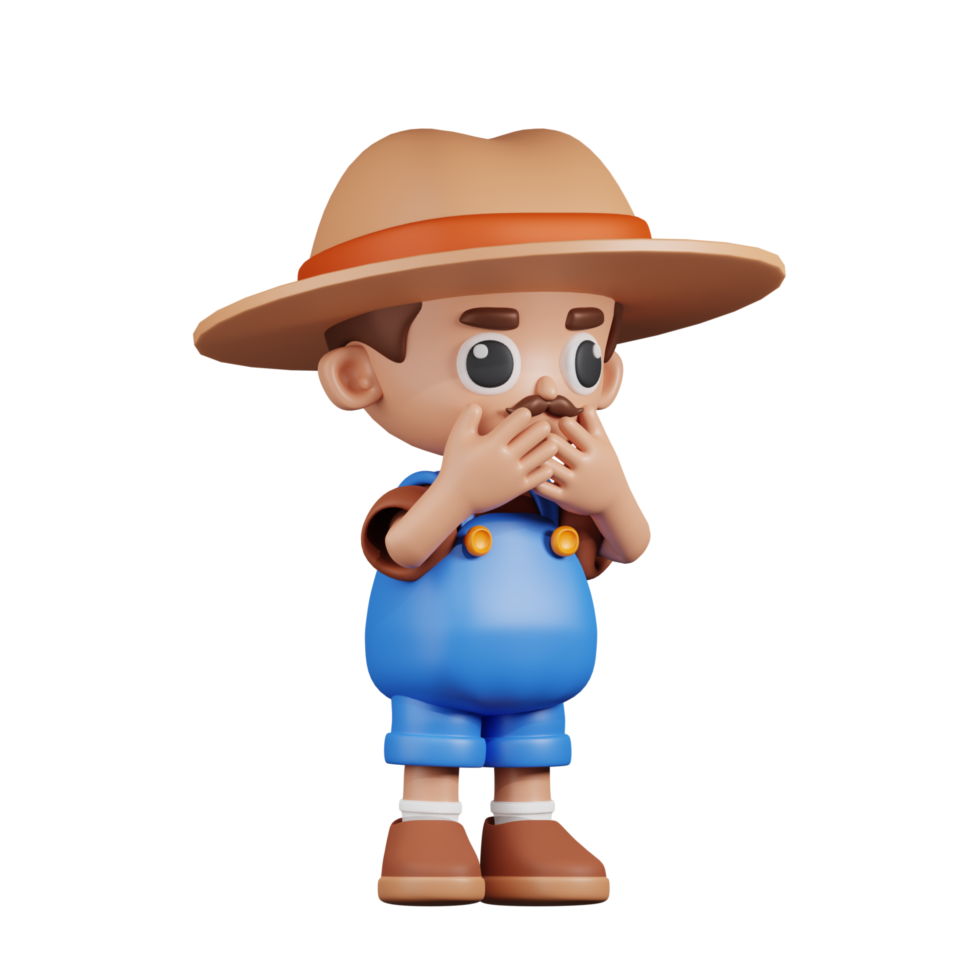 3d Character Farmer Affraid Pose. 3d render isolated on transparent ...