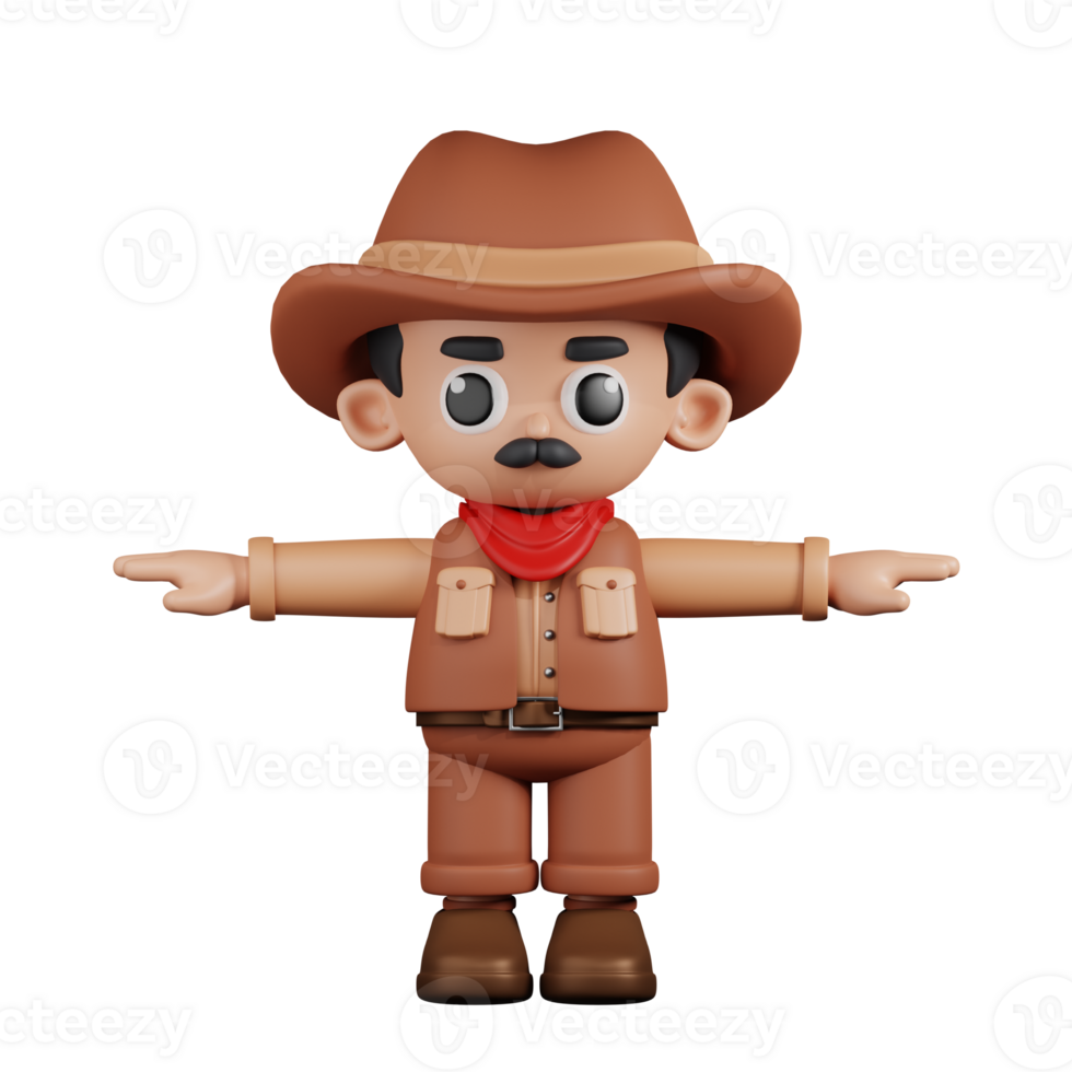 3d Character Cowboy T Pose. 3d render isolated on transparent backdrop. png