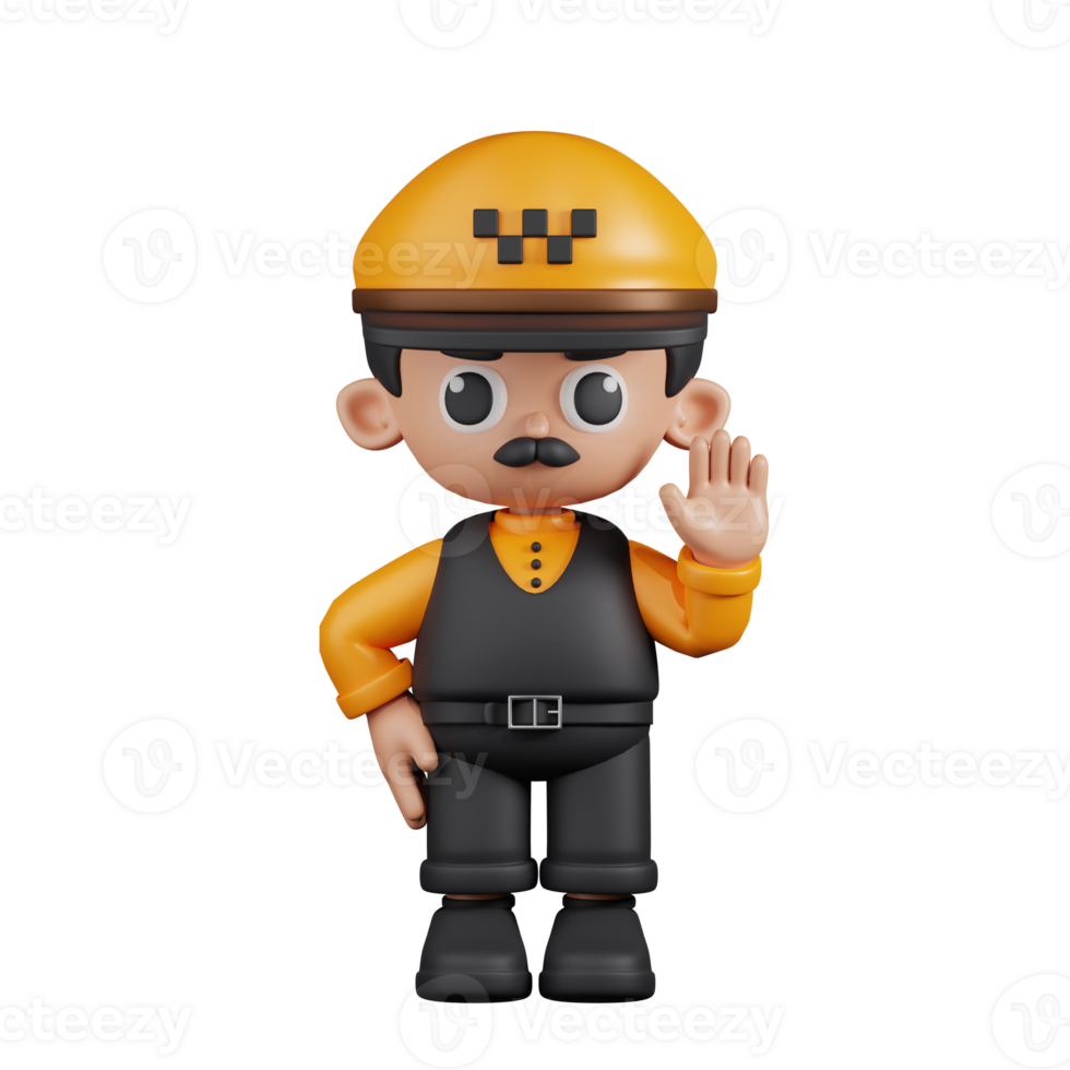 3d Character Taxi Driver Hands Up Pose. 3d render isolated on transparent backdrop. png